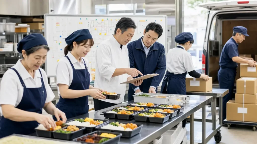弁当の製造と配送体制を確認しながら事業承継を検討している現場